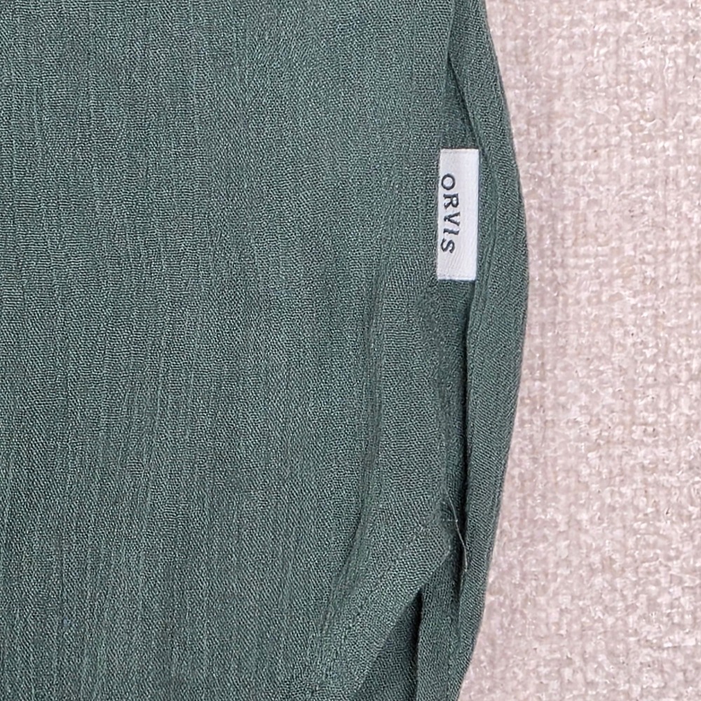 Orvis Womens Green Short Sleeve Button Up Blouse Crinkle Texture Top Medium NEW - Picture 8 of 9